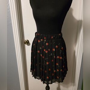 Vine And Valley Black And Red Rose Pleated Skirt Size XL